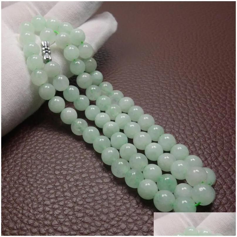 Pendant Necklaces 10Mm Green A Emerald Beads Necklace Jade Jewelry Jadeite Amet Fashion 100% Natural Charm Gifts For Women Men Drop De Dhfg6