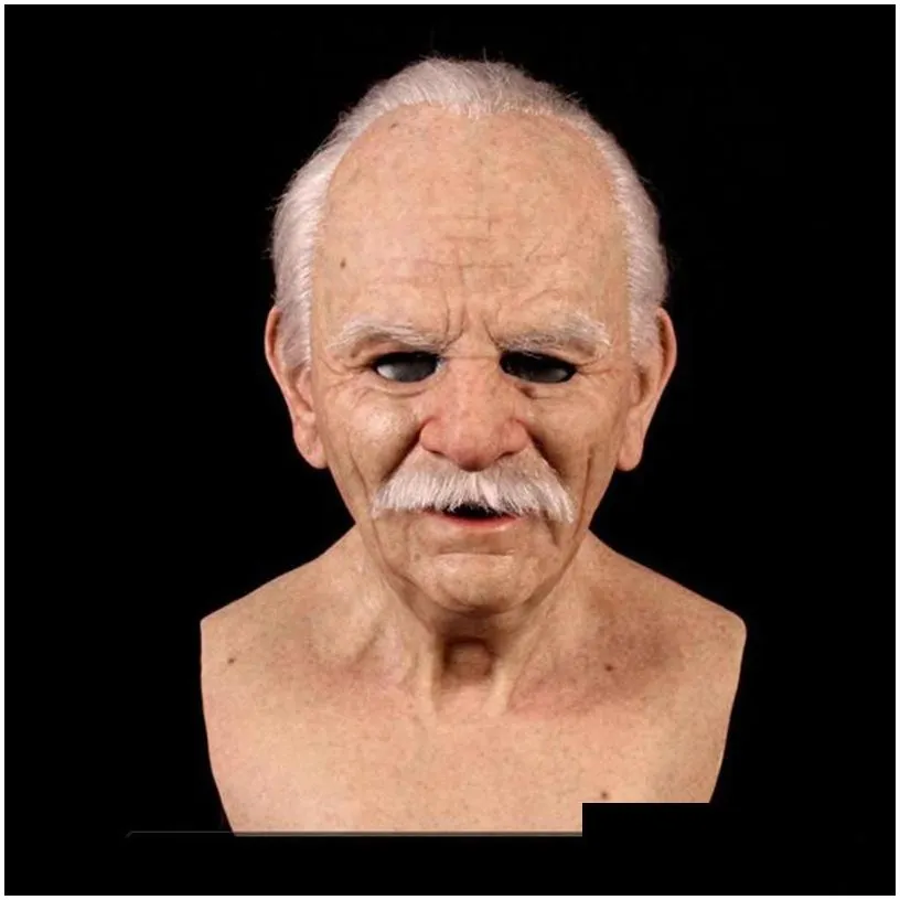 party masks realistic human wrinkle party cosplay scary old man fl head latex mask for halloween festival 220610 drop delivery 2022 h