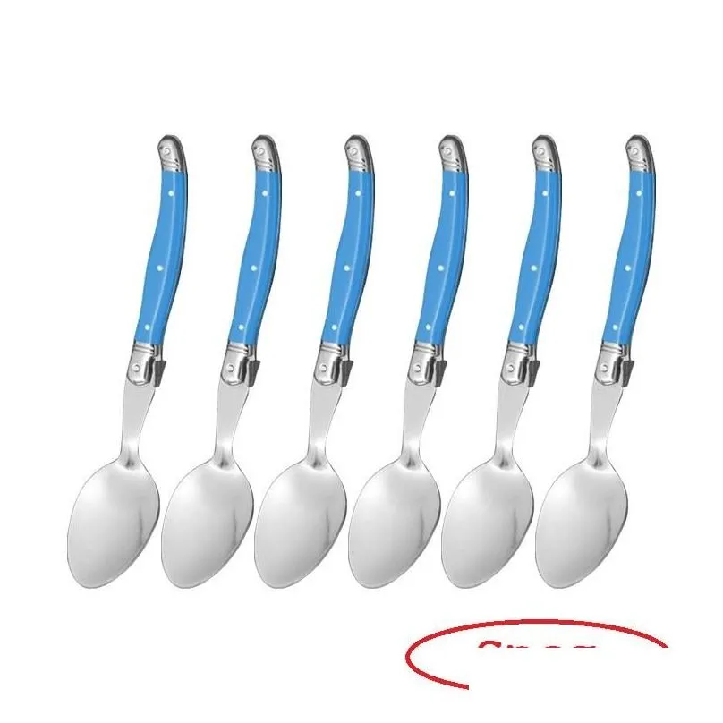 Spoons Stainless Steel Laguiole Dinner Spoon Big Large Tablespoon Set Rainbow Handle Soup Scoop Multi Color Cutlery Cafe 6pcs 8.5inch