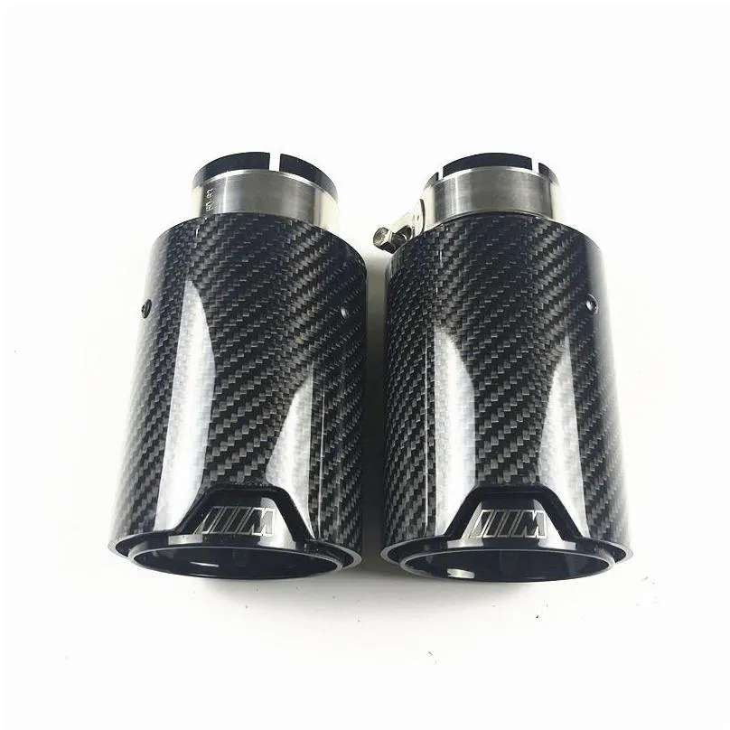 1 pcs outlet 92mm muffler shiny carbon fiber add glossy black stainless steel exhaust end pipe for bmw single car back exhausts