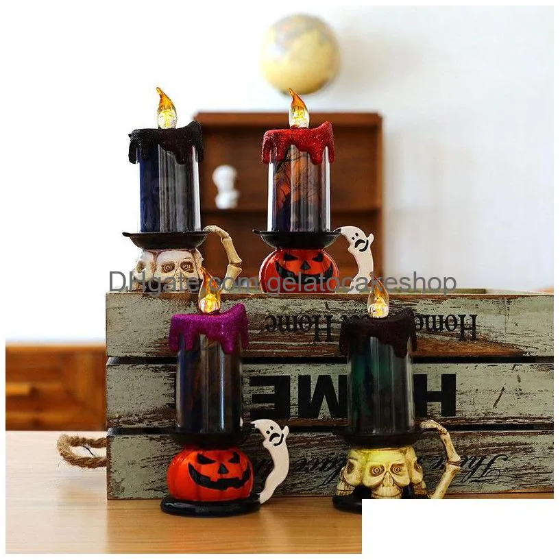 halloween led candles skull pumpkin halloween party atmosphere decoration night glowing lamp plastic battery operated flameless