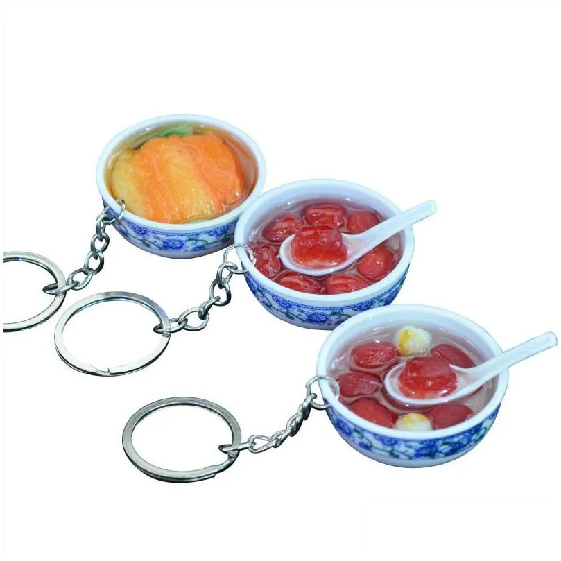 4Cm Novelty Simation Food Key Chains Party Favor Noodle Creative Keychain Chinese Blue And White Porcelain Bowl Mini Bag Drop Delivery Dhip9