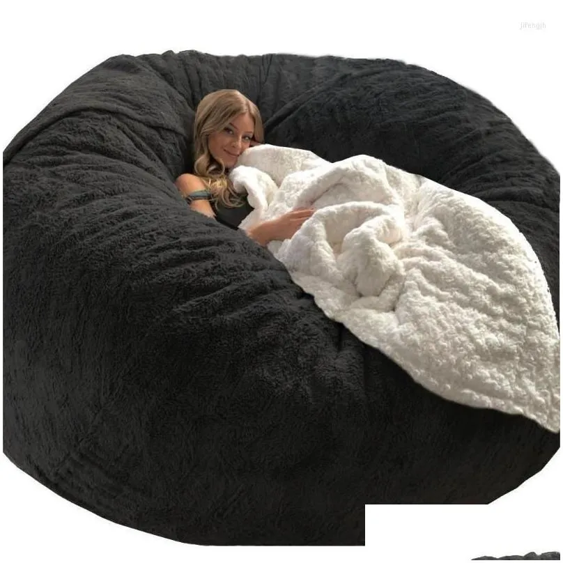 Chair Covers Drop Lazy Sofa Floor Seat Couch Recliner Pouf  Soft Fluffy Fur Sleeping Futon Bean Bag For Adult Kid RelaxChair