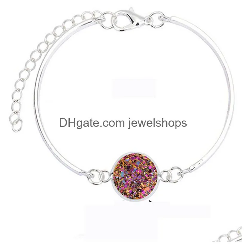 Charm Bracelets Natural Stone Bracelets Bangles For Women Colorf Crystal Quartz Druzy Charms Bracelet New Sier Plated Summer Lady Drop Dhsfl