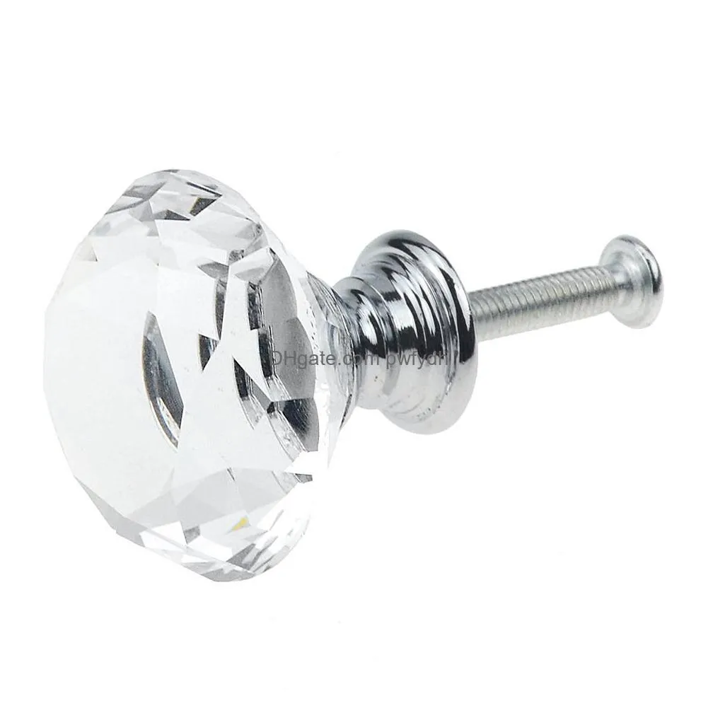 clear 30mm diamond shape design crystal glass door knobs cupboard drawer cabinet wardrobe pull handle knobs diamond shape design