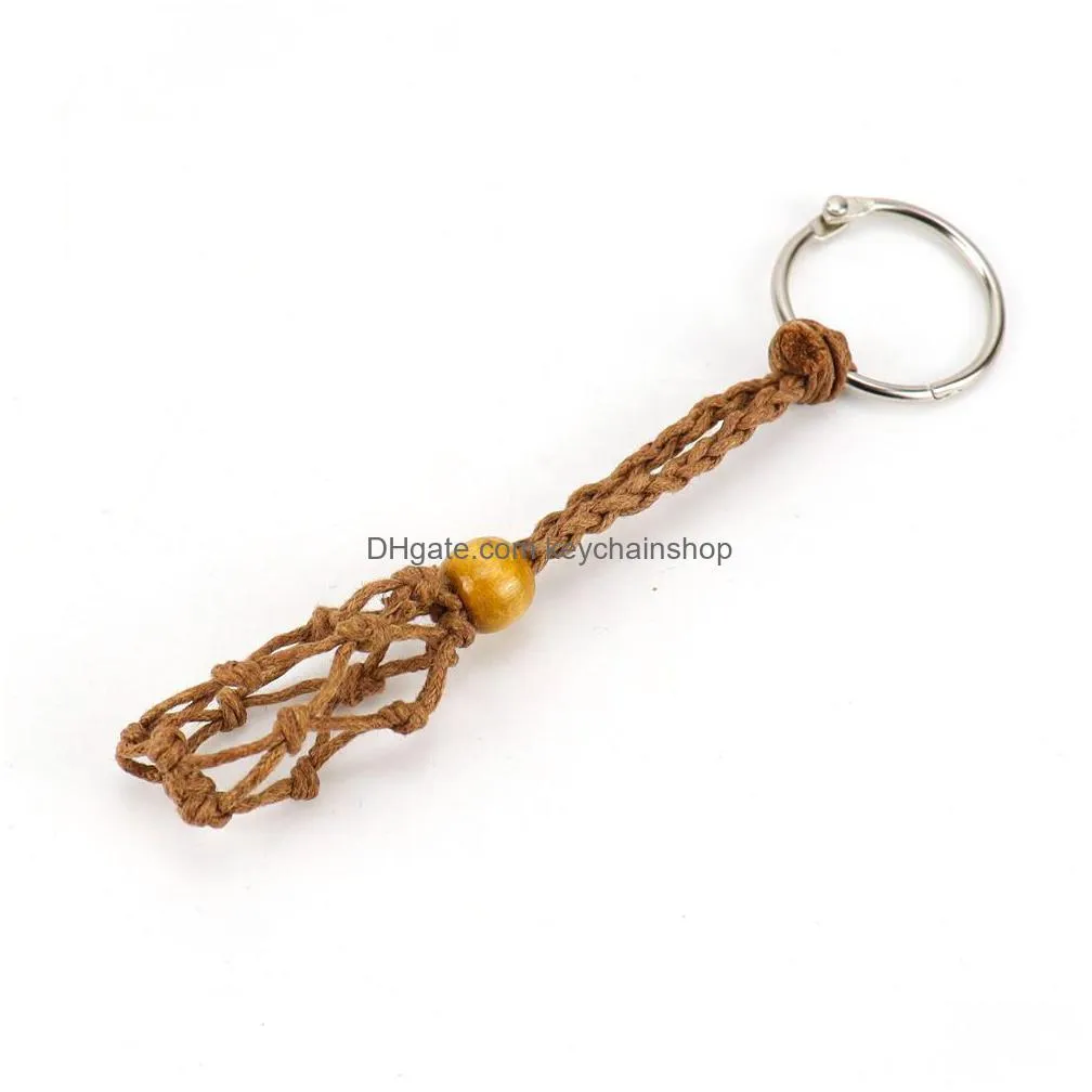 Keychains & Lanyards Adjustable Cord Empty Stone Holder Wax Rope Key Rings Diy Natural Quartz Crystal Healing Net Bag Pendant Fit For Dhrt6