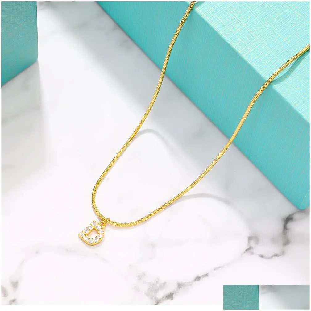 Pendant Necklaces Inlaid Zircon Letter Initial Pendant Necklace For Women Gold Chain Cute Charms Collier Alphabet Necklaces Jewelry Fr Dhn7R