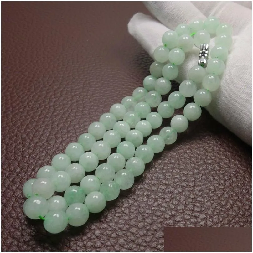 Pendant Necklaces 10Mm Green A Emerald Beads Necklace Jade Jewelry Jadeite Amet Fashion 100% Natural Charm Gifts For Women Men Drop De Dhfg6