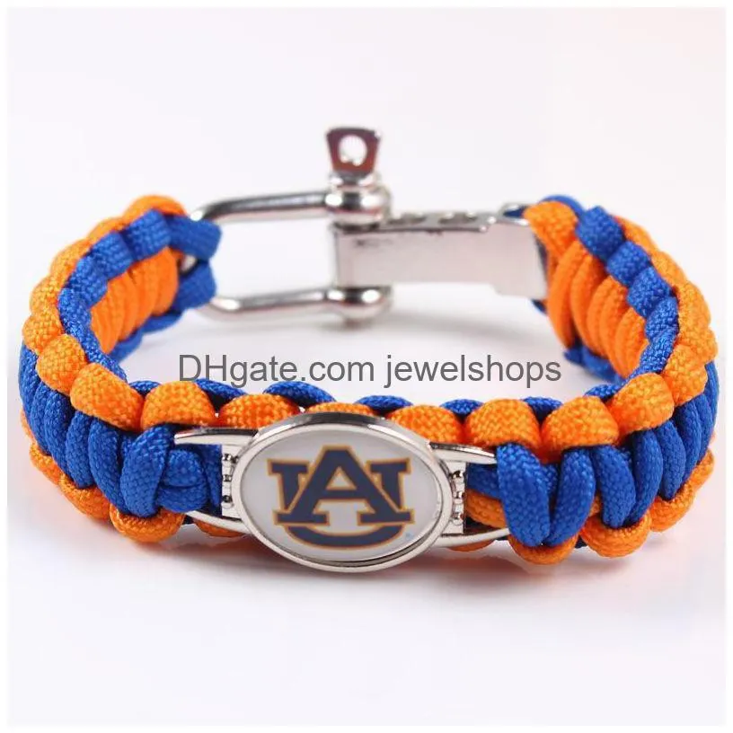 Charm Bracelets Charm Bracelets Football Sport College Metal Bracelet University Paracord 550 Rope Survival Braided Escape Drop Delive Dhsct