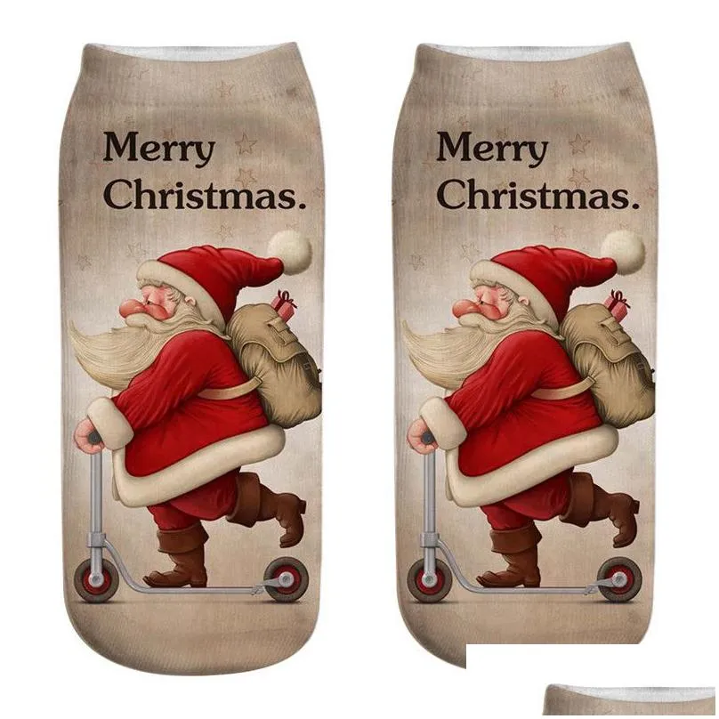 Christmas Stockings 3D Print Cartoon Funny Socks Cotton Warm Winter For Party New Year Long Men Women Sock Cute Drop Delivery Dhobw