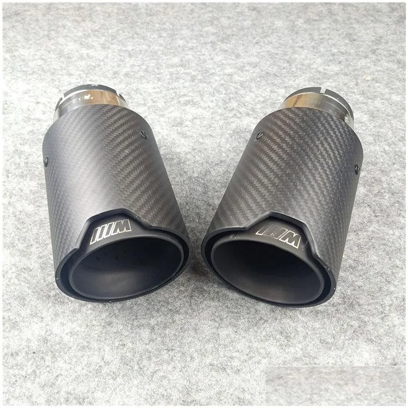 inlet 63mm full matte black m performance carbon exhaust muffler tips auto car tail pipes 1pcs