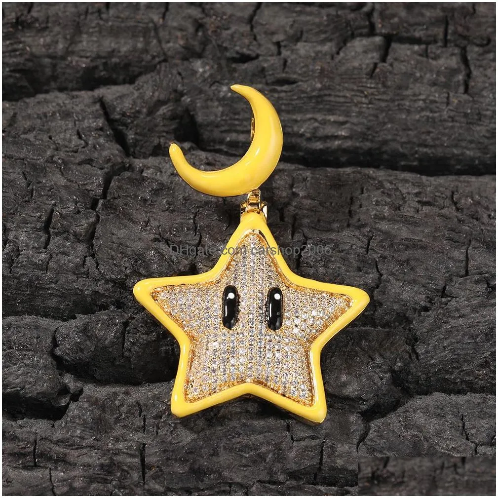 drip oil glow at night moon star pendant necklace 18k real gold plated jewelry