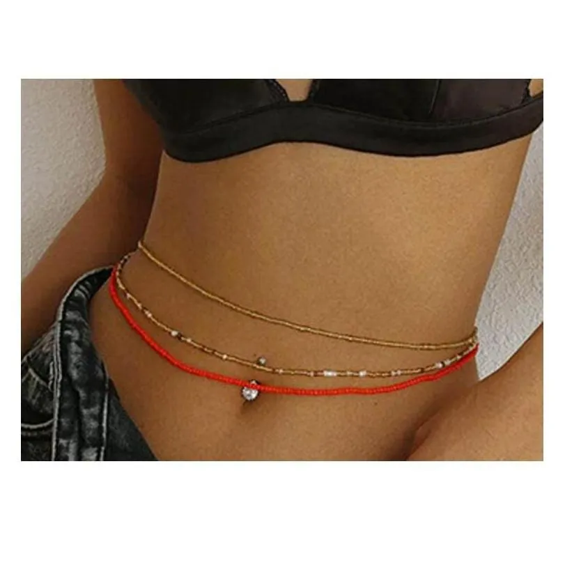 Belly Chains Belly Chains Boho Style Beads Waist Chain Elastic Colorf Beaded Bikini Summer  Jewelry For Women Girls Wholes D Dh75R