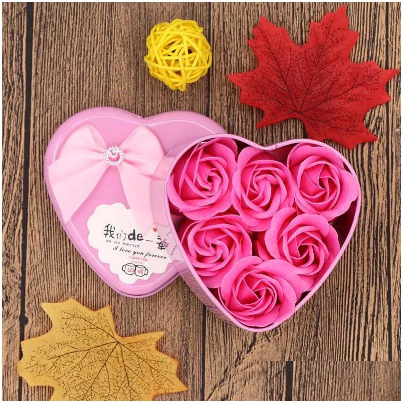 8 Styles Creative Soap Flower Gift Box Valentines Day Decoration Rose Heart-Shaped Tin Drop Delivery Dhks0