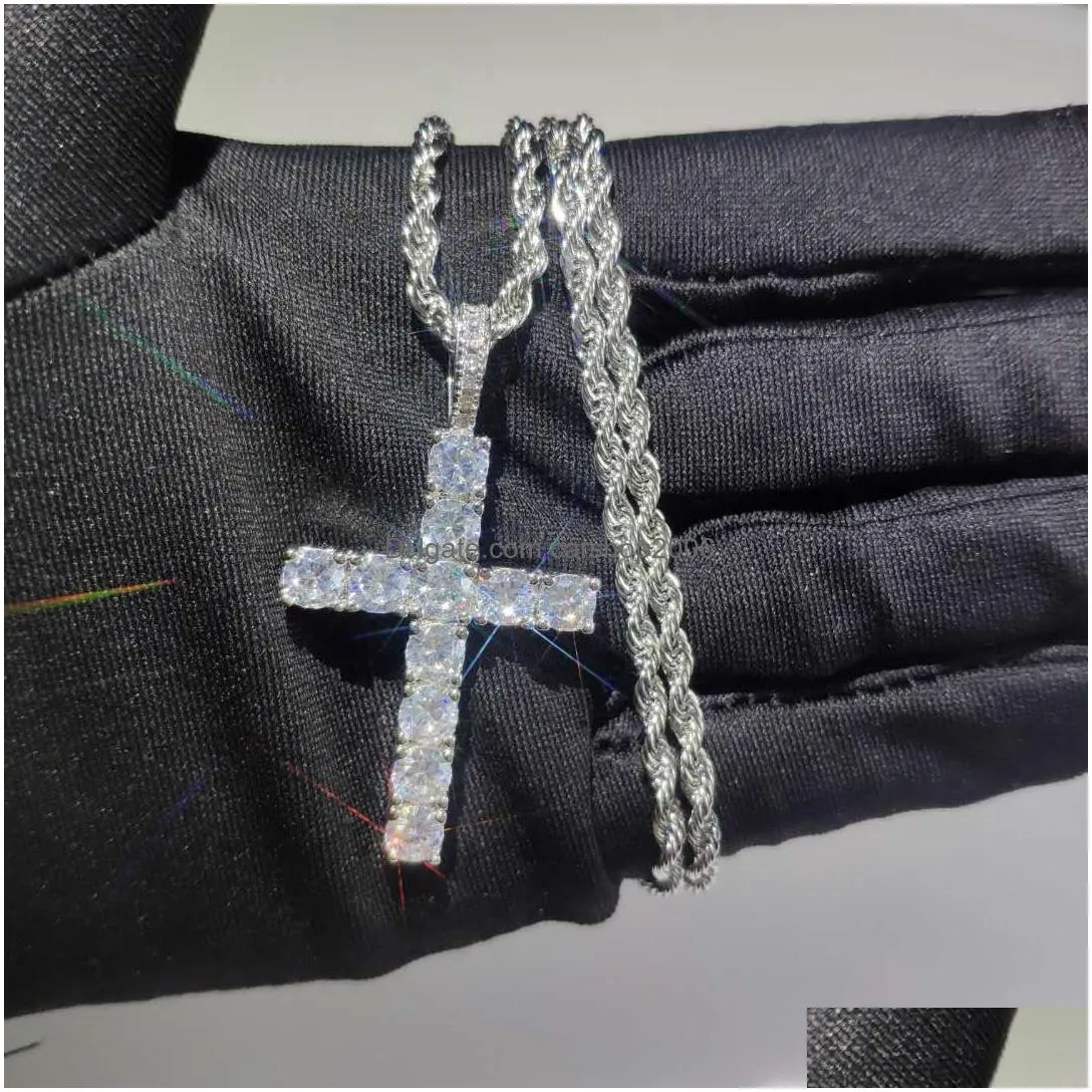 shining diamond stone cross pendants necklace jewelry platinum plated men women lover gift couple religious jewelry