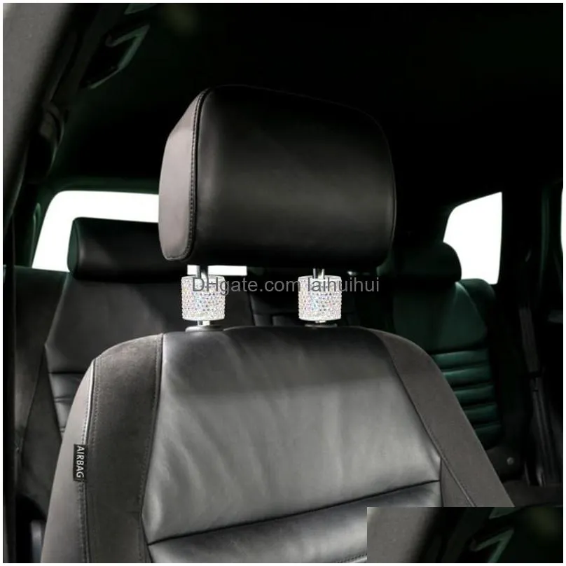 Interior Decorations 1Pcs Chrome Rhinestone Seat Rod Bling Icy Crystal Modings Car Headrest Collars Decor Drop Delivery Mobiles Moto Dhh2Y