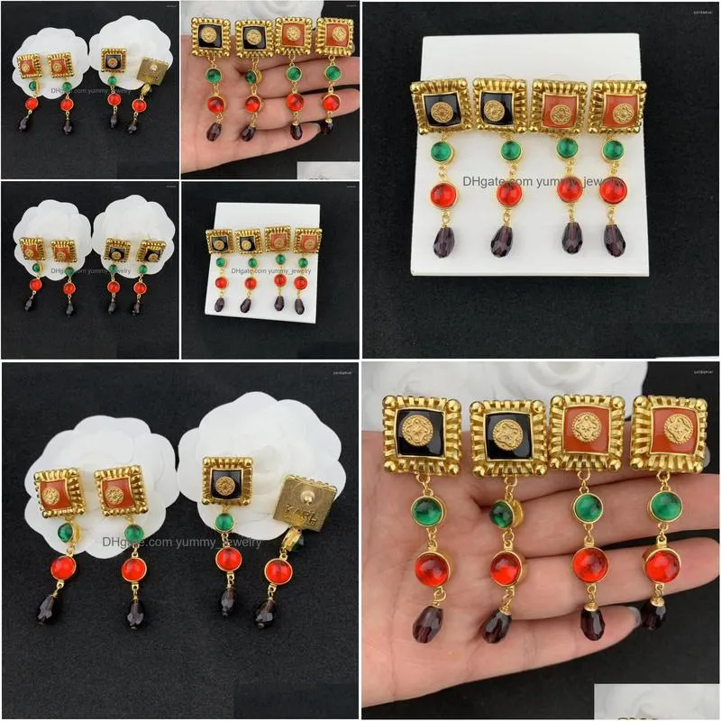 Dangle & Chandelier Dangle Earrings European And American Personality Square Hollow Hanging Color Bead Drop Delivery Jewelry Earrings Dhpnl