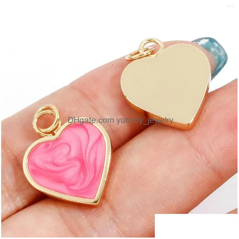 Charms Charms 2 Pcs Copper Valentines Day 18K Gold Plated Mticolor Pearlized Heart Enamel Pendants For Diy Jewelry 22Mm X 5Mm Drop Del Dhjk0