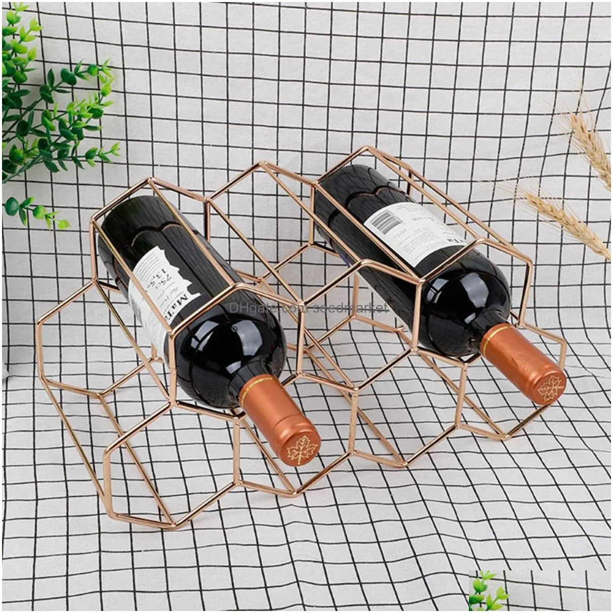 bar tools rak botol anggur sarang lebah logam modern penyimpanan rak segi enam 9 pemegang tampilan 230907