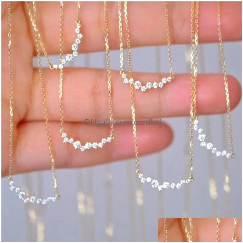 Pendant Necklaces 925 Sterling Sier Korean Version Simple Pave Zircon Pendant Clavicle Chain Necklace Women Charm Wedding Jewelry11729 Dhfhq