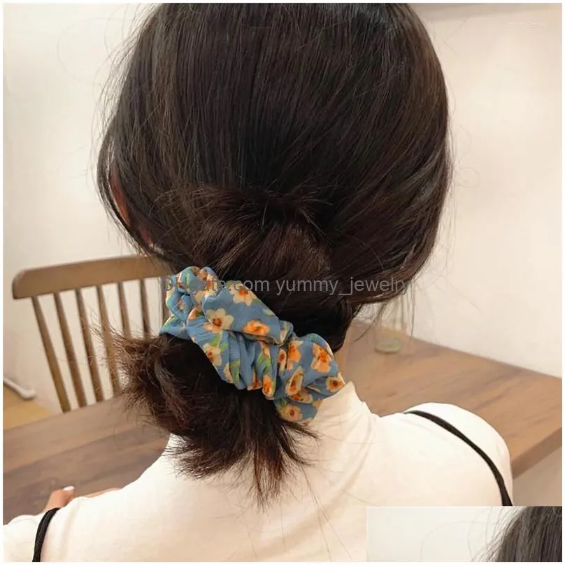 Other Hair Jewelry Vintage Floral Print Scrunchie Silk Elastic Band Women 2023 Fashion Bows Ties Ropes Accessories Drop Delivery Jewel Dhezh