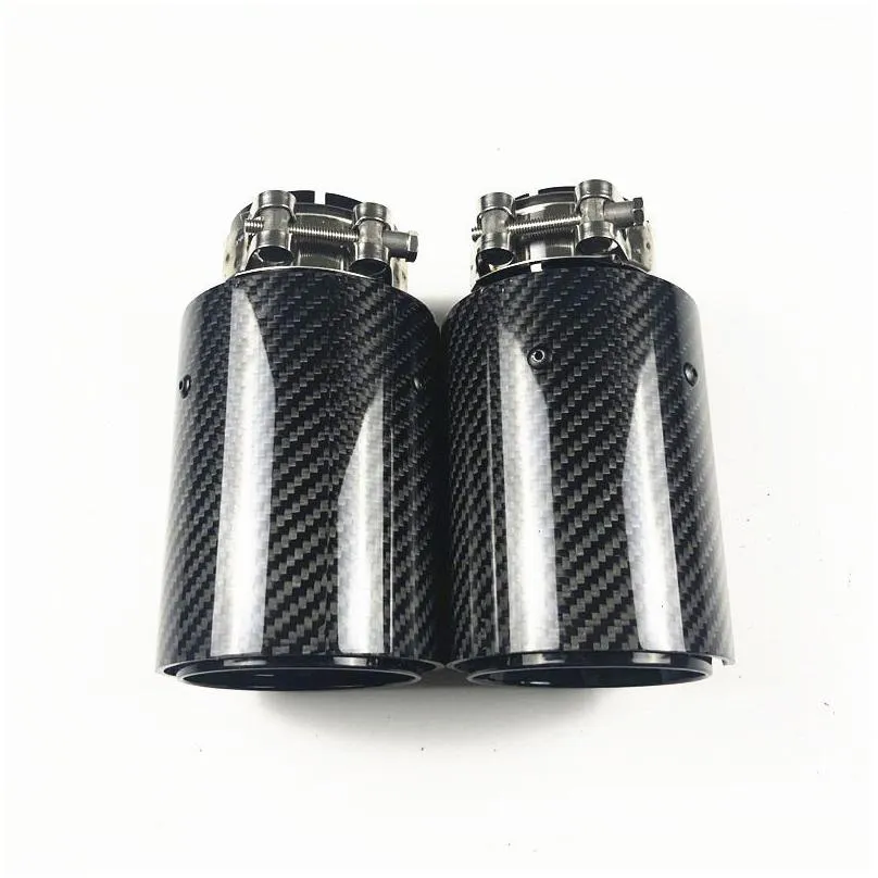 1 pcs outlet 92mm muffler shiny carbon fiber add glossy black stainless steel exhaust end pipe for bmw single car back exhausts