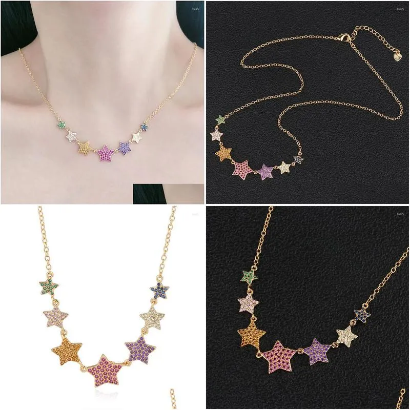 Pendant Necklaces Pendant Necklaces Sweet Romantic Colorf Stars Chain Necklace Jewelry For Women Girlfriend Christmas Gifts Bridal Wed Dhlrg