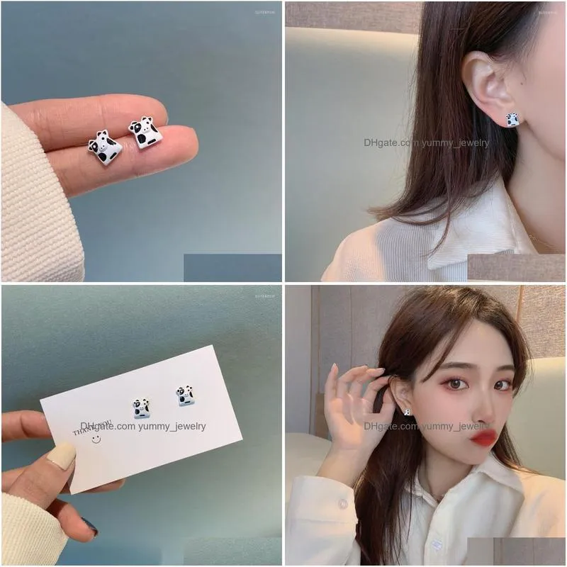 Stud Stud Earrings 2023 Arrivals Cute White Black Cow Animal For Women Girls Korean Fashion Simple Small Clip On Earring Brincos Drop Dhvoy