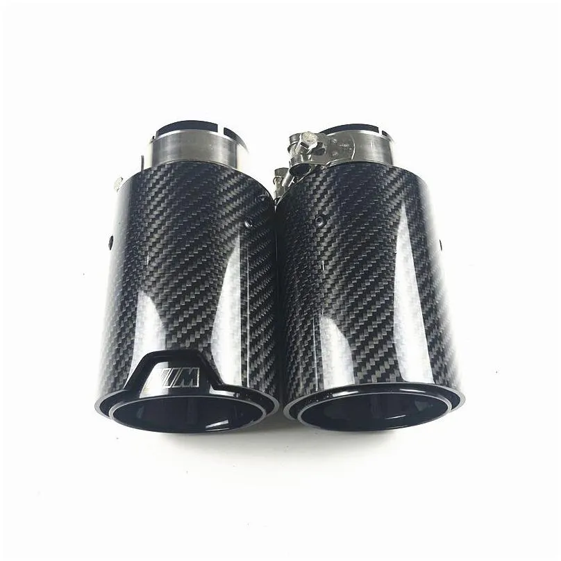 1 pcs outlet 92mm muffler shiny carbon fiber add glossy black stainless steel exhaust end pipe for bmw single car back exhausts