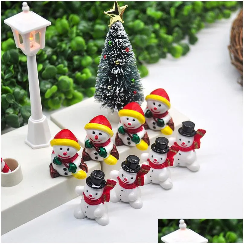 2021 Miniature Painted Christmas Decorations Snowman Christmas-Tree Scene Ornaments Gift Cake Plug-In Home Decoration Delivery Drop De Dhuhr