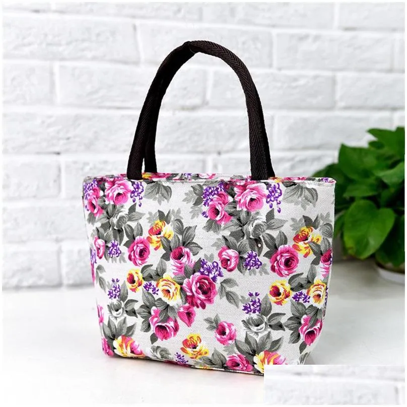 floral ethnic single handbag single shoulder canvas flower reusable portable shopping bags women tote bag with zipper high capacity 4mh