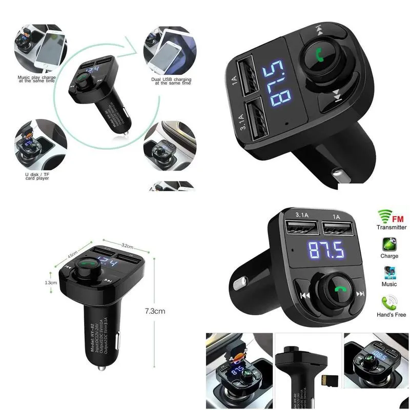 2023 fm50 x8 fm transmitter aux modulator car kit bluetooth hands car audio receiver mp3 player with 3.1a quick charge dual usb car c with