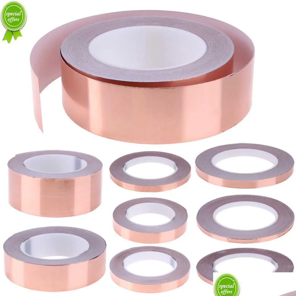 Tool Parts New 20M 25M Copper Tape Snail Adhesive Emi Shielding Conductive Foil For Stained Glass Paper Circuit Electrical Repair Drop Dh0Lm