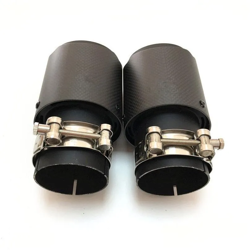 2 pieces matte black carbon fiber universal akrapovic exhaust muffler tips auto cover styling