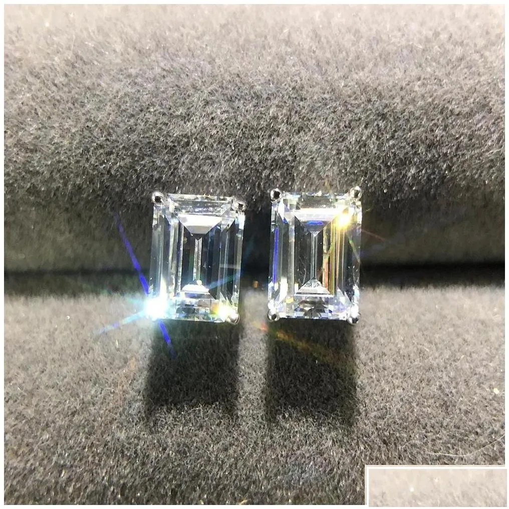 Stud Stud Radiant Cut 2Ct Diamond Earring 100 Real 925 Sterling Sier Jewelry Promise Engagement Earrings For Women Bridal Drop Del Dro Dhjx6