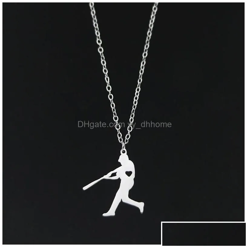 pendant necklaces baseball player necklace with love heart stainless steel charm link chain jewelry for women and men children gifts