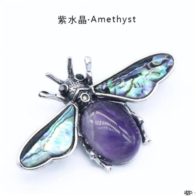 Pendant Necklaces Pendant Necklaces Sier Plated Honeybee Many Colors Quartz Stone And Abalone Shell Ethnic Style Insect Jewelrypendant Dhslj