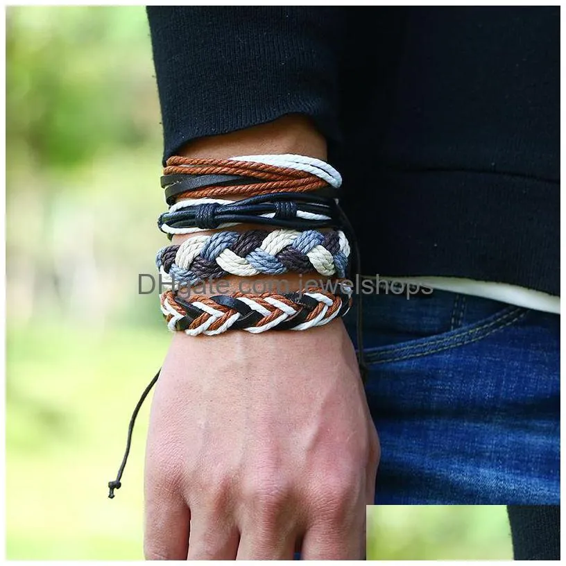 Charm Bracelets Vintage Bracelets Men Fashion Genuine Leather Braided Star Feather Charm Jewelry Bangles For Women Mtilayer Hand Rope Dhzhs