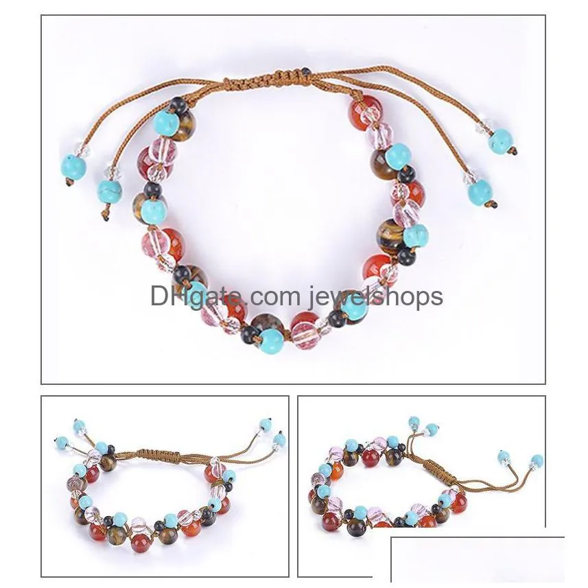 Beaded Handmade Braided Beaded Strands Bracelets For Men Women Natural Stone Agate Crystal Beads Pendant Bracelet Girls Ladies Hand Je Dhbbo