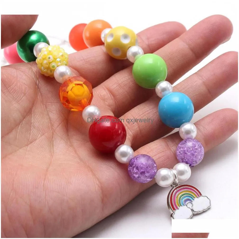 Pendant Necklaces Fashion Colorf Beads Baby Bubblegum Necklace Diy Rainbow Heart Pendant For Kid Children Rope Chain Jewelry Drop Deli Dhxc1