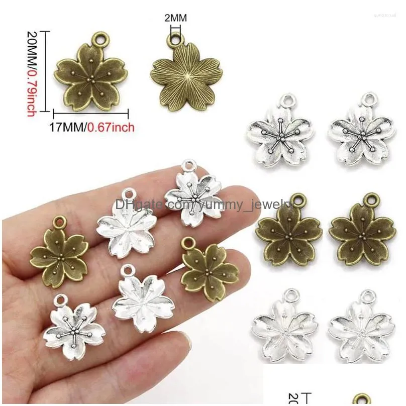 Charms Charms 10Pcs Flower Handmade Cherry Blossoms Pendant For Bracelet Necklace Jewelry Materials Diy Craft 17Mm 20Mm Drop Delivery Dh0Nz