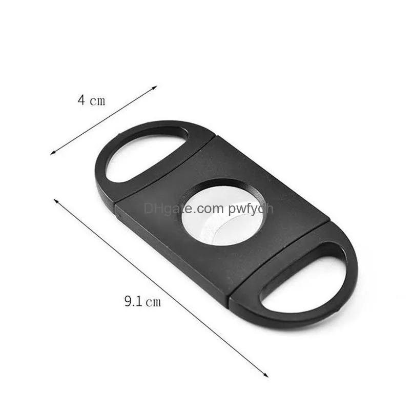 wholesale portable black plated double blades cigar sharp cutter 9x4cm mini pocket gadgets stainless steel cigars knife
