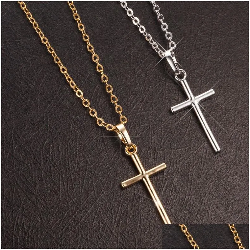 Pendant Necklaces Fashion Female Cross Pendants Drop Gold Black Color Crystal Jesus Pendant Necklace Jewelry For Men/Women Wholesale D Dhj8M