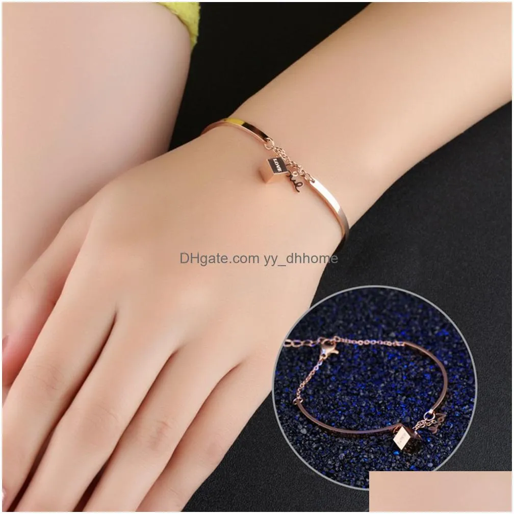 love charm bracelets 316l stainless steel titanium steel 14k gold plated jewelry women gift