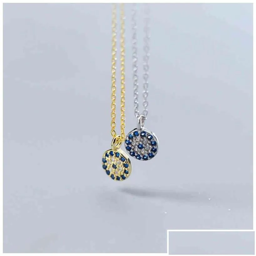 Pendant Necklaces Pendant Necklaces Female Dainty 925 Sterling Sier 14K Gold Necklace Choker Circle Pave Diamond Turkey Evil Eyes Cz D Dha3P