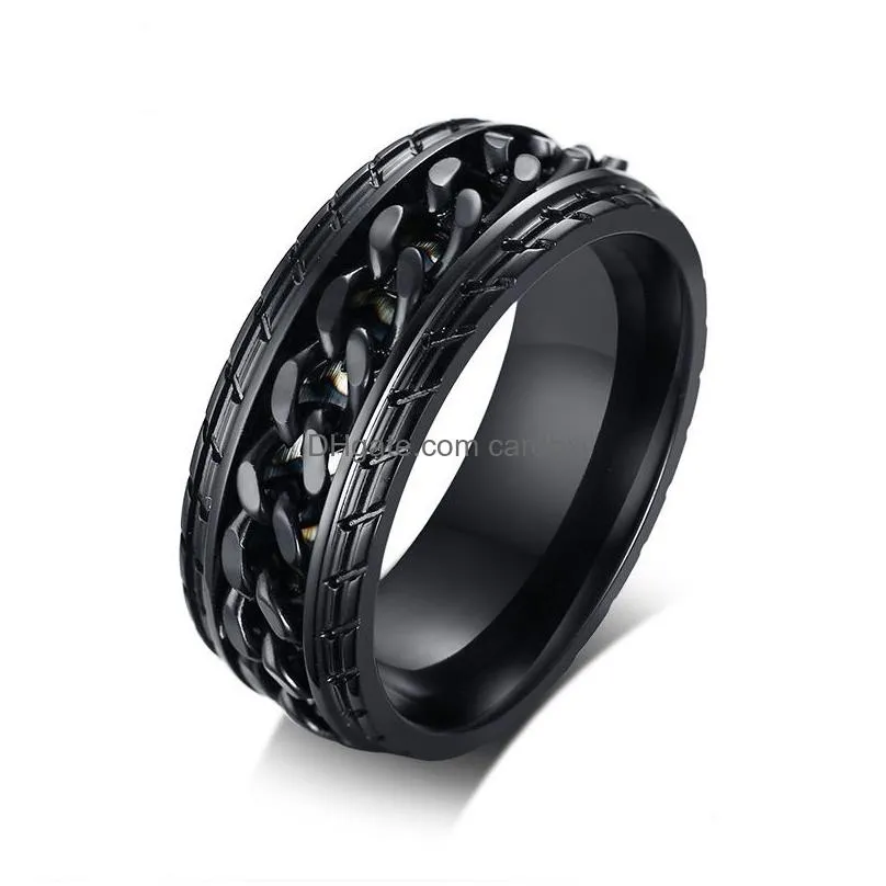 Band Rings High Quality Black Color Fashion Simple Men039S Rings Stainless Steel Chain Ring Jewelry Gift For Men Boys J414249Q2721065 Dhrqb