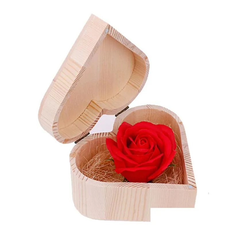 Valentines Day Flower Soap Rose Heart Scented Bath Body Petal Case Wedding Decoration Festival Wooden Gift Drop Delivery Dhuas