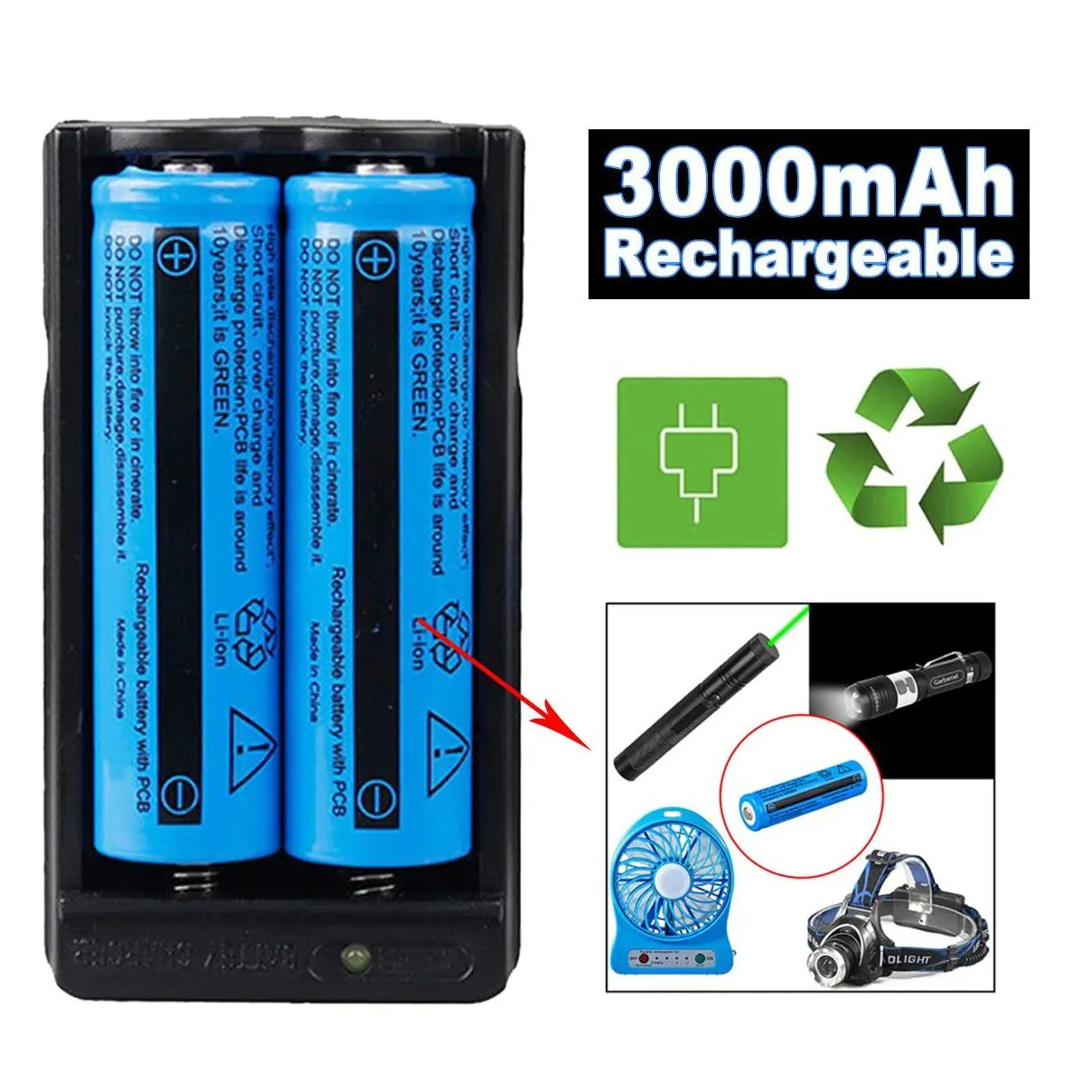 4pack 11.1w 3000mah rechargeable 18650 battery 3.7v brc liion battery for flashlight torch laser headlampadd2 x 18650 dual 