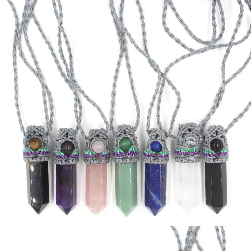 Pendant Necklaces Pendant Necklaces Natural Crystal Necklace For Women Hexagonal Point Rope Wrap Braided Pink Quartz Lapis Amethysts P Dhrw7