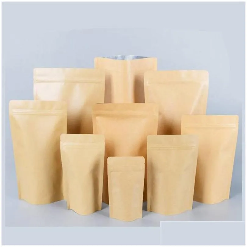 zipper storage bag brown aluminizing pouch stand up kraft paper aluminium foil bags resealable grip seal food grade 12 h1